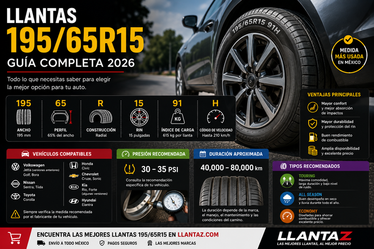 Llantas 195/65R15: Guía Completa, Vehículos Compatibles y Cómo Elegir la Mejor Opción [2026]